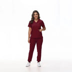 Medical Scrubs, Uniform, Doctor and Nurse Scrubs, Quick-Dry, 2 Piece Set Top and Jogger Style Bottom Wine