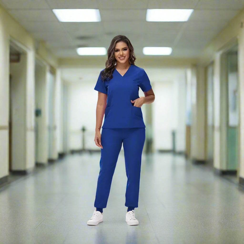 Medical Scrubs, Uniform, Doctor and Nurse Scrubs, Quick-Dry, 2 Piece Set Top and Jogger Style Bottom Rolal Blue