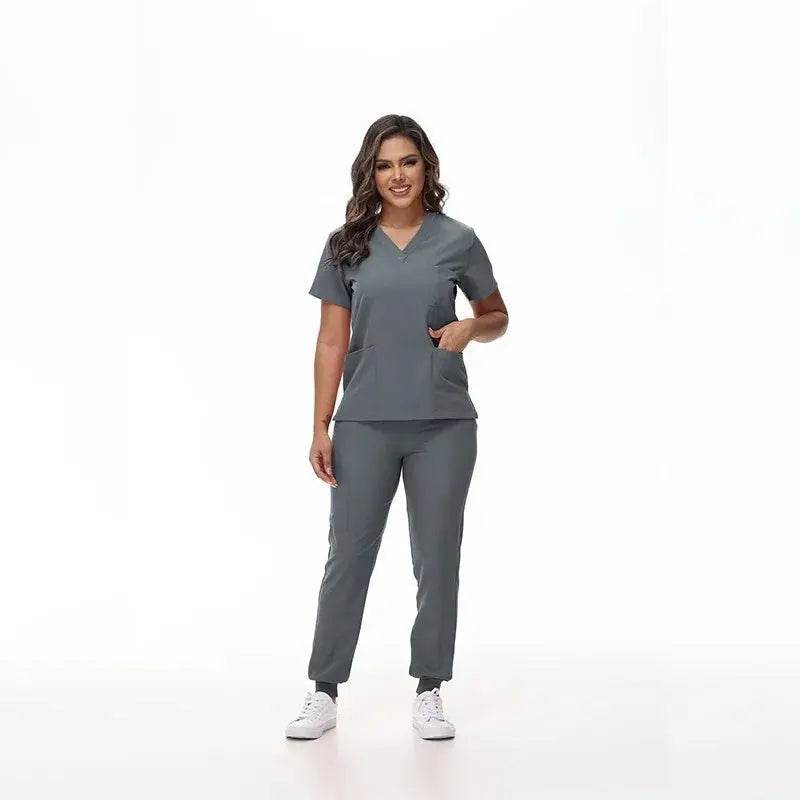 Medical Scrubs, Uniform, Doctor and Nurse Scrubs, Quick-Dry, 2 Piece Set Top and Jogger Style Bottom Gray