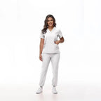 Medical Scrubs, Uniform, Doctor and Nurse Scrubs, Quick-Dry, 2 Piece Set Top and Jogger Style Bottom White