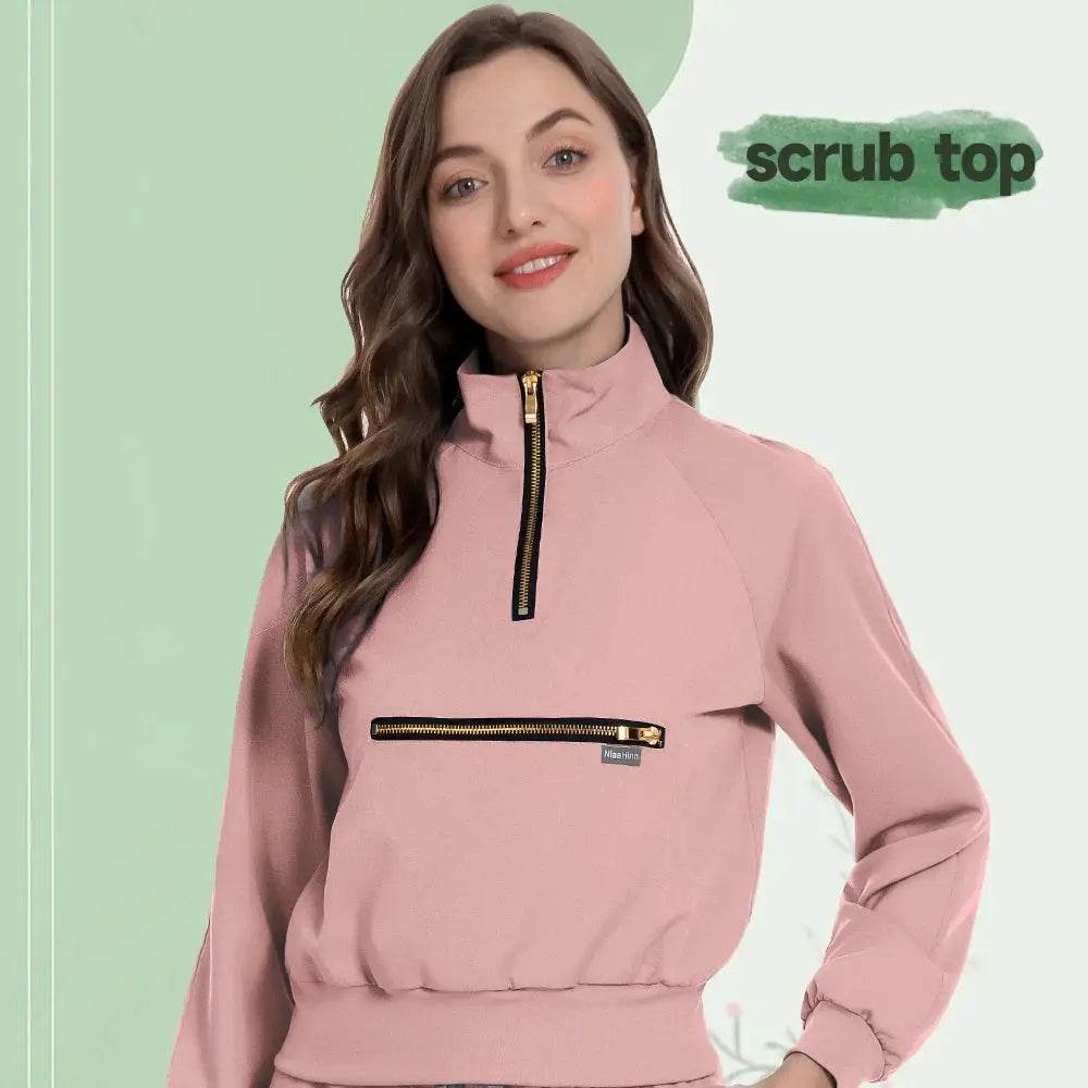 Medical Uniform Scrubs Jacket for Nurse, Doctor, Tech, Long Sleeves, Pockets 42035-Pink