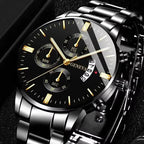 Men's Stainless Steel Watch, Luxury Calendar Quartz Wrist Watch, Men's Business Watch