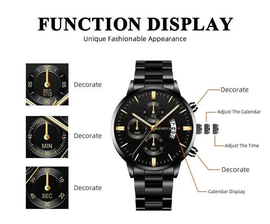 Men's Stainless Steel Watch, Luxury Calendar Quartz Wrist Watch, Men's Business Watch