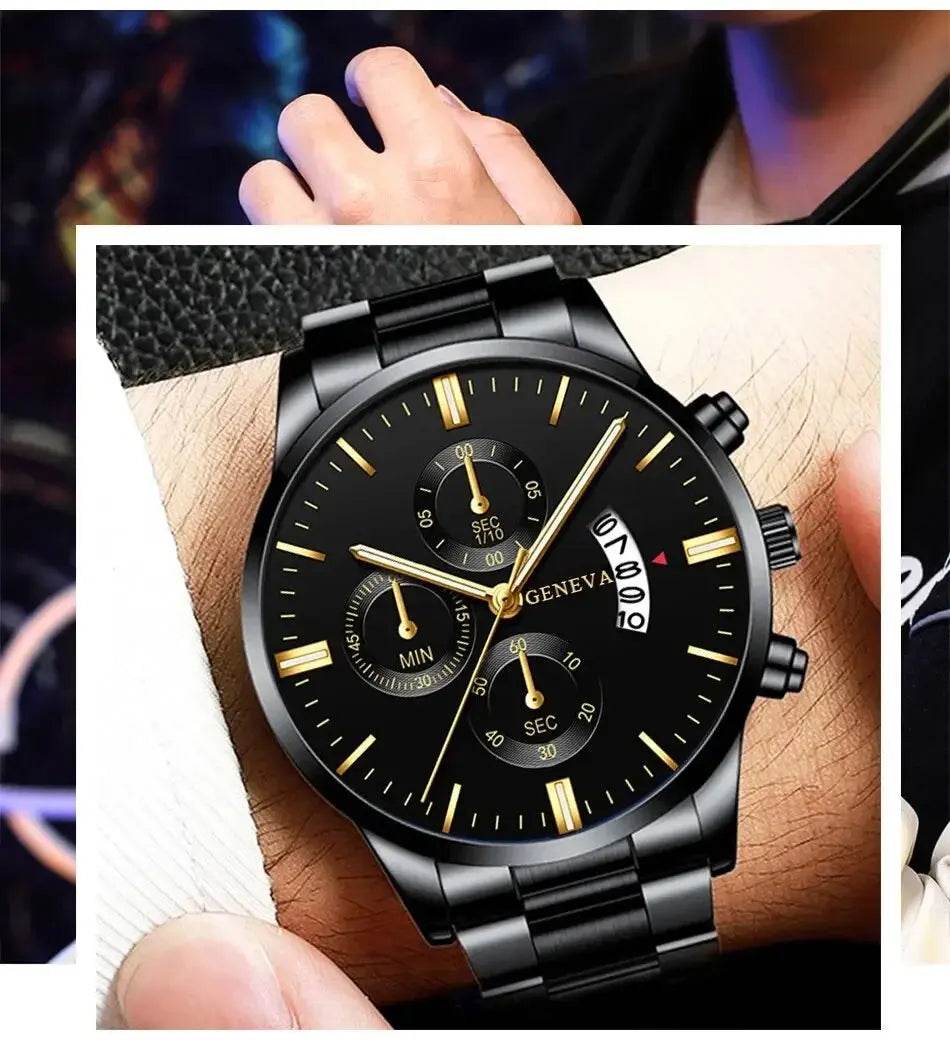 Men's Stainless Steel Watch, Luxury Calendar Quartz Wrist Watch, Men's Business Watch