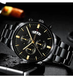 Men's Stainless Steel Watch, Luxury Calendar Quartz Wrist Watch, Men's Business Watch