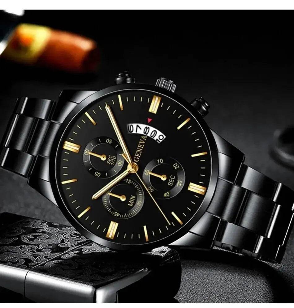 Men's Stainless Steel Watch, Luxury Calendar Quartz Wrist Watch, Men's Business Watch