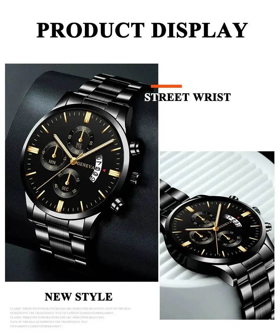 Men's Stainless Steel Watch, Luxury Calendar Quartz Wrist Watch, Men's Business Watch