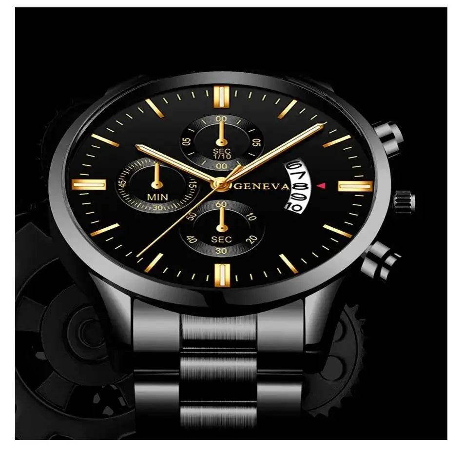 Men's Stainless Steel Watch, Luxury Calendar Quartz Wrist Watch, Men's Business Watch