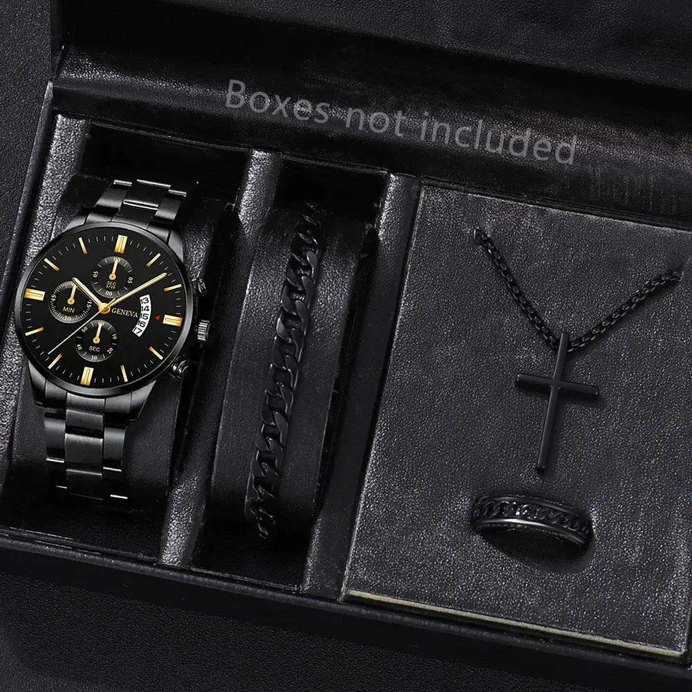 Men's Stainless Steel Watch, Luxury Calendar Quartz Wrist Watch, Men's Business Watch Blick B