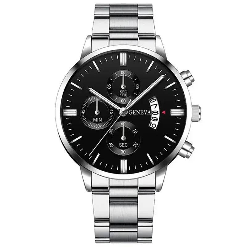 Men's Stainless Steel Watch, Luxury Calendar Quartz Wrist Watch, Men's Business Watch Silver