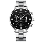 Men's Stainless Steel Watch, Luxury Calendar Quartz Wrist Watch, Men's Business Watch Silver