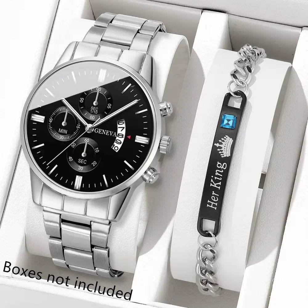 Men's Stainless Steel Watch, Luxury Calendar Quartz Wrist Watch, Men's Business Watch Sliver