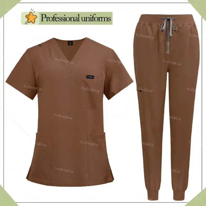 Unisex Multicolor Medical Scrubs - Stylish Hospital Scrub Uniform Sets 42122-Brown