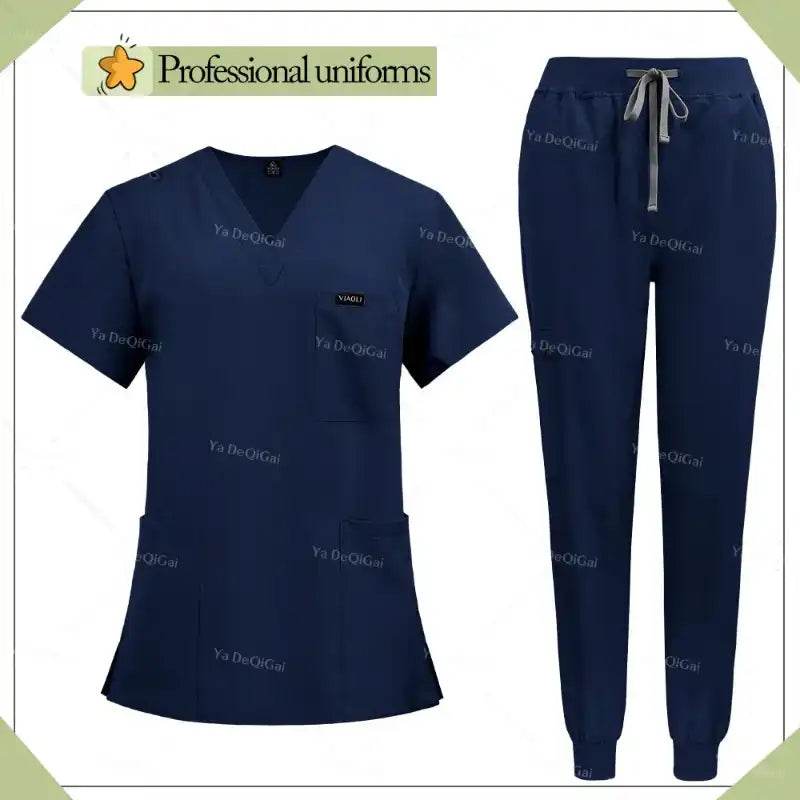Unisex Multicolor Medical Scrubs - Stylish Hospital Scrub Uniform Sets 42122-Dark blue