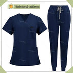 Unisex Multicolor Medical Scrubs - Stylish Hospital Scrub Uniform Sets 42122-Dark blue