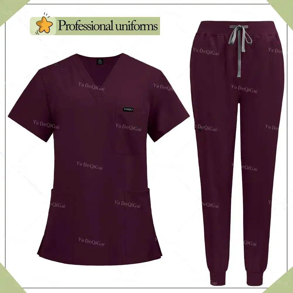 Unisex Multicolor Medical Scrubs - Stylish Hospital Scrub Uniform Sets 42122-Burgundy