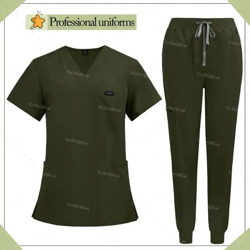 Unisex Multicolor Medical Scrubs - Stylish Hospital Scrub Uniform Sets 42122-Army green