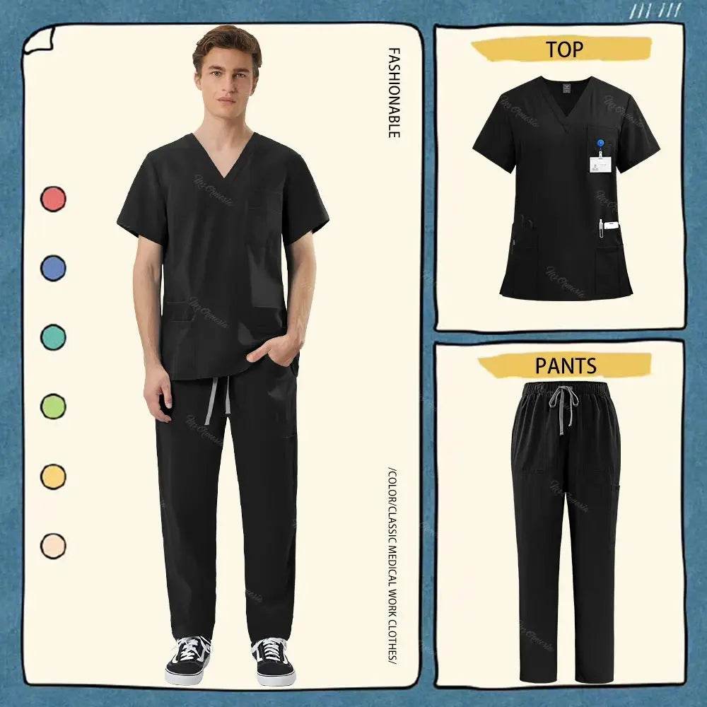 Unisex Medical Scrub Sets for Healthcare Professionals - Surgical and Medical Workwear 42168-Black