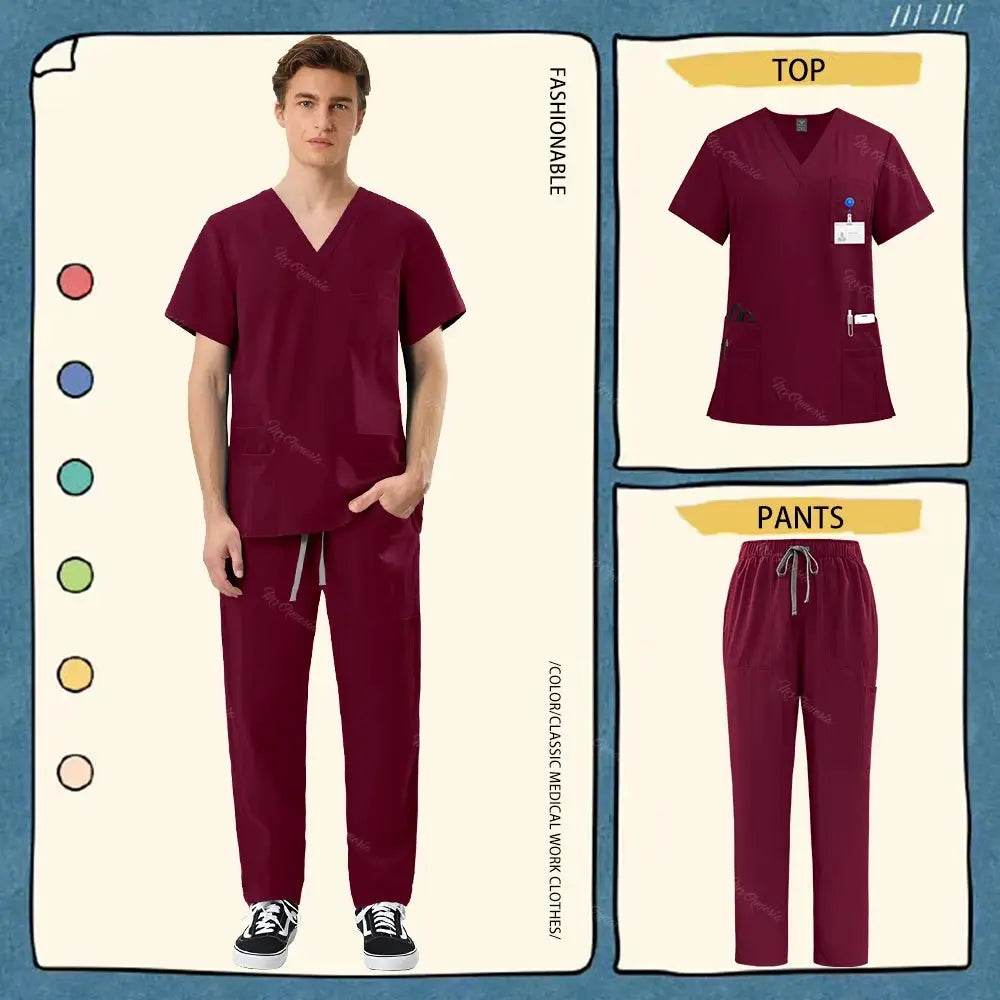 Unisex Medical Scrub Sets for Healthcare Professionals - Surgical and Medical Workwear 42168-Burgundy
