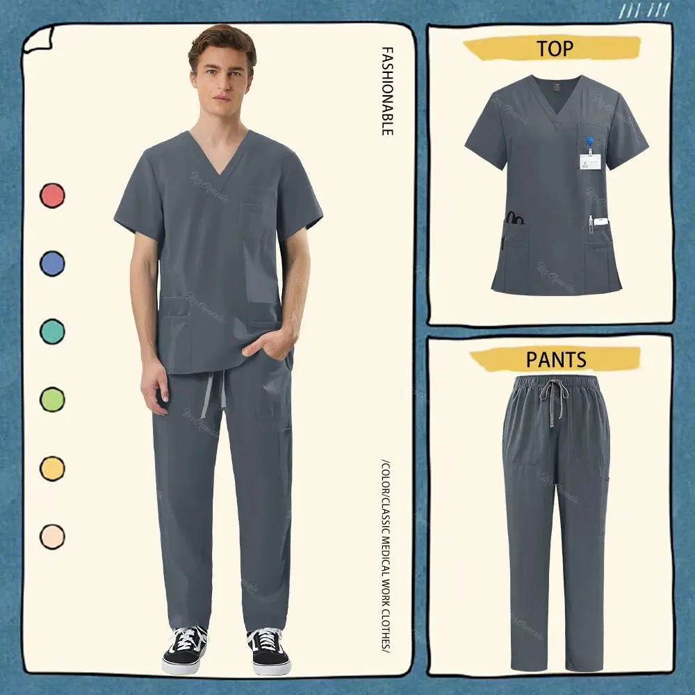 Unisex Medical Scrub Sets for Healthcare Professionals - Surgical and Medical Workwear 42168-Grey