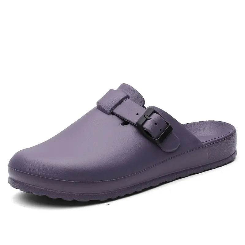 Nurses Shoes, Doctors Shoes, Waterproof Slide-on, Non-slip Clogs Gray purple(0225)