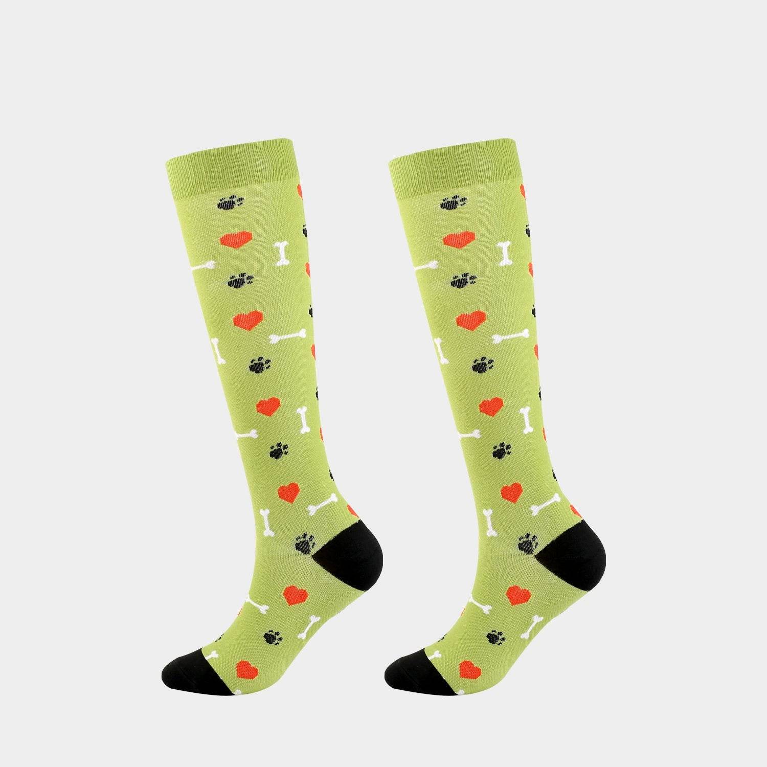 New Arrival Compression Socks Pressure Calf Socks Sports Long Socks for Running Nurse Socks Elastic Leggings Compression Stockings Green bottom small bones