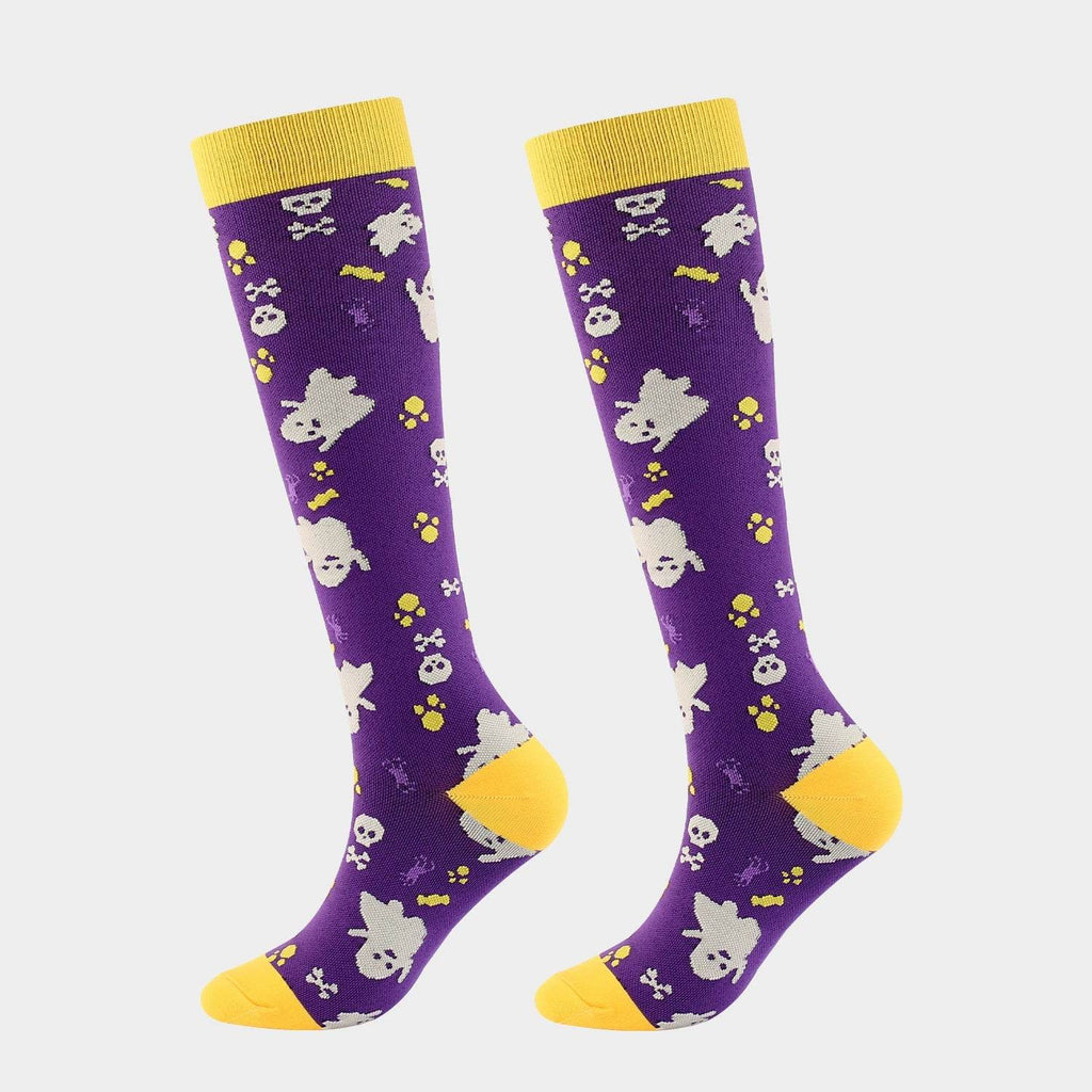 New Arrival Compression Socks Pressure Calf Socks Sports Long Socks for Running Nurse Socks Elastic Leggings Compression Stockings Bright Yellow and Little Ghost