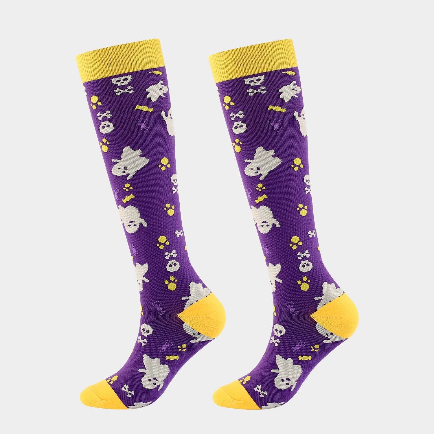 New Arrival Compression Socks Pressure Calf Socks Sports Long Socks for Running Nurse Socks Elastic Leggings Compression Stockings Bright Yellow and Little Ghost