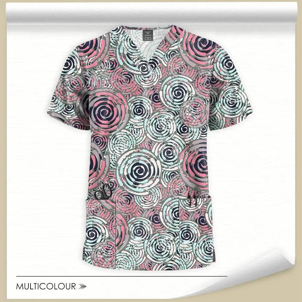 Printed Medical Scrub Tops for Hospital Workers, Nurses, MDs, and Techs 64001-19