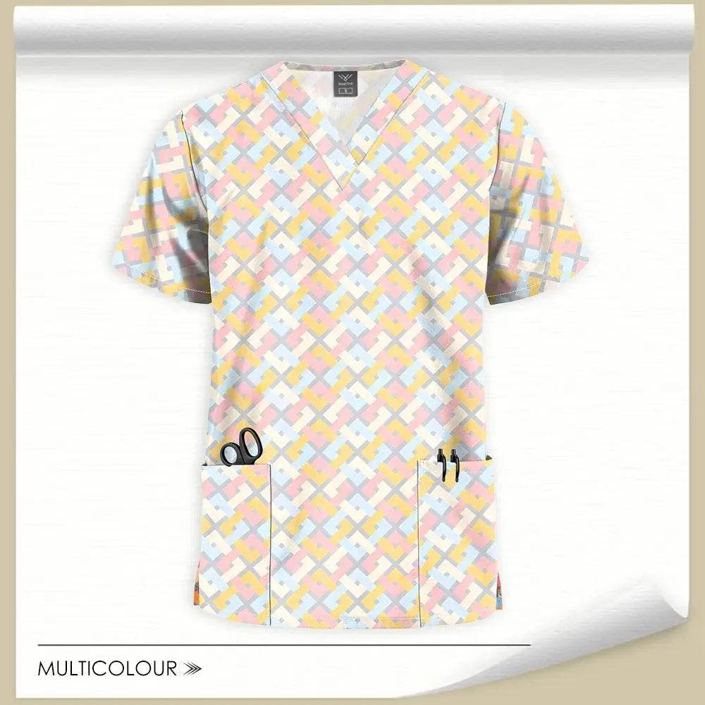 Printed Scrubs Tops for Hospital Workers, Nurses, MDs, and Techs - Uniform Medical Tops 64001-16