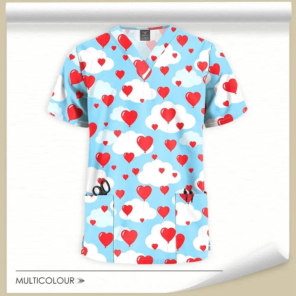Printed Scrubs Tops for Hospital Workers, Nurses, MDs, and Techs 64001-18