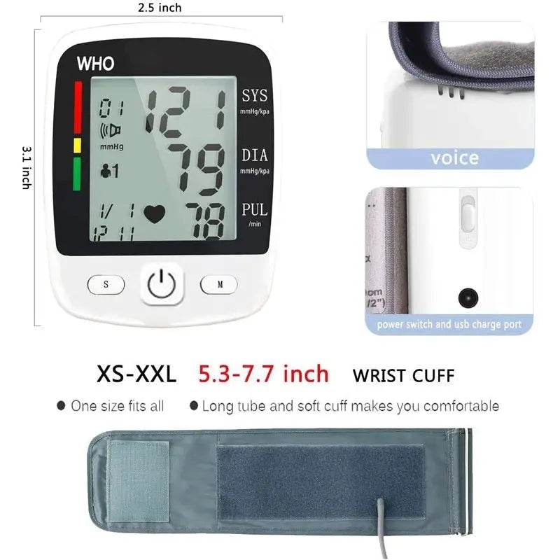 Rechargeable Digital Blood Pressure Monitor, Wrist Electronic BP Cuff