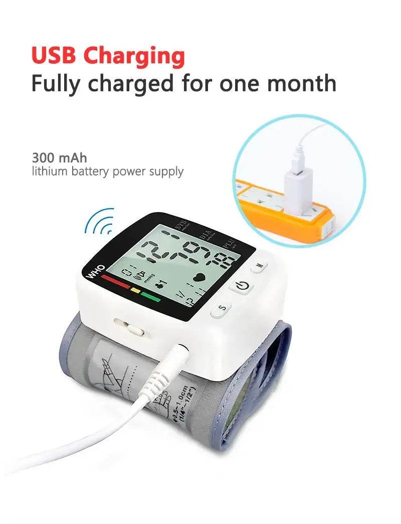 Rechargeable Digital Blood Pressure Monitor, Wrist Electronic BP Cuff
