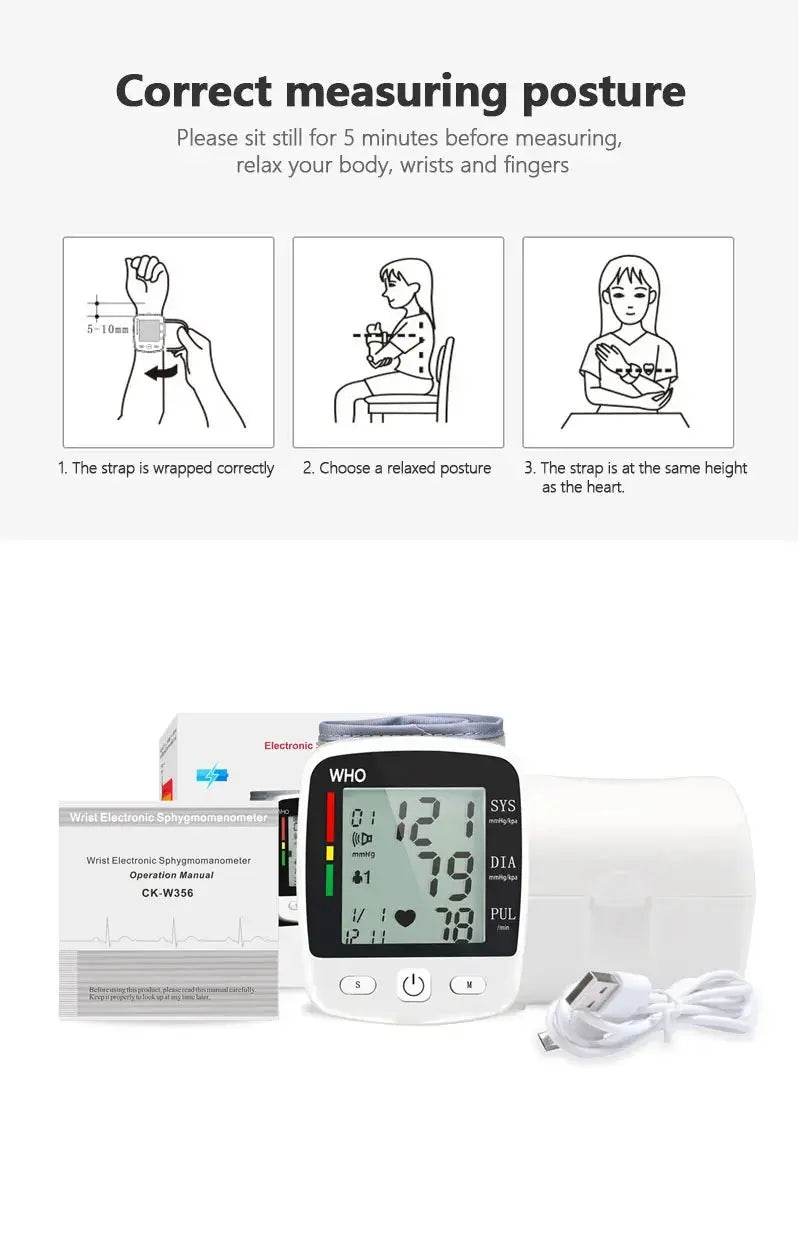 Rechargeable Digital Blood Pressure Monitor, Wrist Electronic BP Cuff