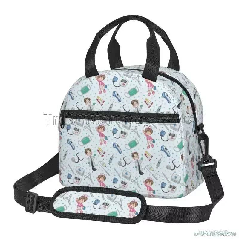Keep your food fresh and fun with this delightful insulated lunch bag adorned with cute nurse-themed prints 7