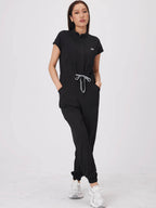 Wholesale Medical Apparel Scrub Uniform Women Short Sleeved Scrubs Jumpsuit Medical Hospital Clothing Scrub Uniforms with Pocket BB001-Black