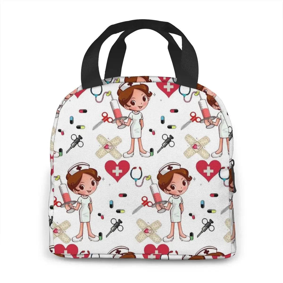Charming, insulated Lunch Bag Featuring Playful Nurse Prints