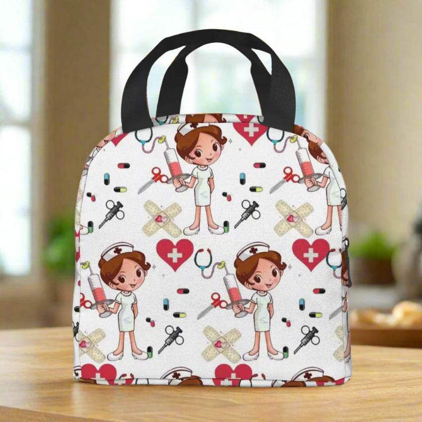 Portable Lunch Bag with Cartoon Nurse Design | Thermal Insulated Tote for Bento, School, and Food Storage
