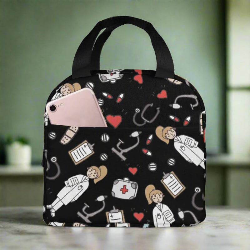 Portable Lunch Bag with Cartoon Nurse Design | Thermal Insulated Tote for Bento, School, and Food Storage 2