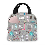 Portable Nurse Bag Insulated Lunch Bags Women Cute Nurse Print Food Case Tote Cooler Bento Bag for Kids Lunch Pouch 9