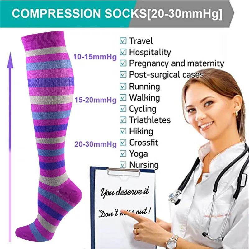 Compression Socks Funny Cactus Animal Pattern Sports Golf Tube Outdoor Hiking Pressure Knee High Stockings