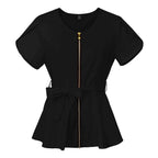 Short Sleeve Women's Scrub Tops for Work Medical Uniforms for Surgery 42038-Black