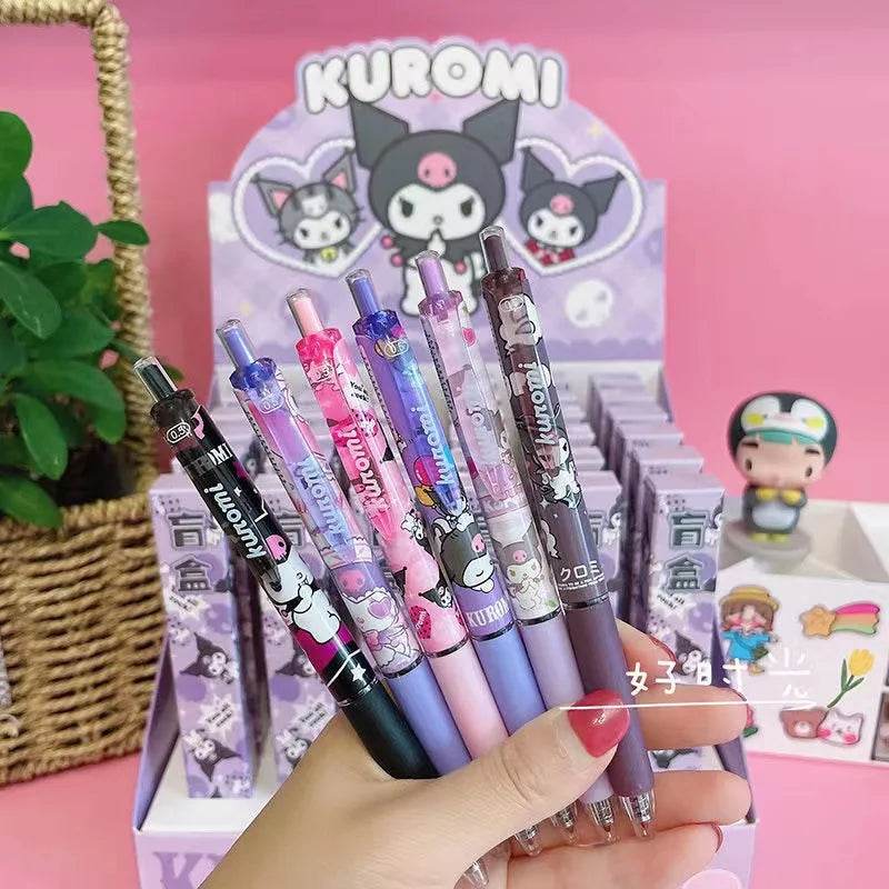Sanrio 6-Piece Gel Pen Set Featuring Hello Kitty Cartoon, Black Ink, 0.5mm Tip, Quick-Drying Press Ballpoint Pens Kuromi