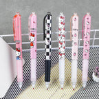 Sanrio 6-Piece Gel Pen Set Featuring Hello Kitty Cartoon, Black Ink, 0.5mm Tip, Quick-Drying Press Ballpoint Pens