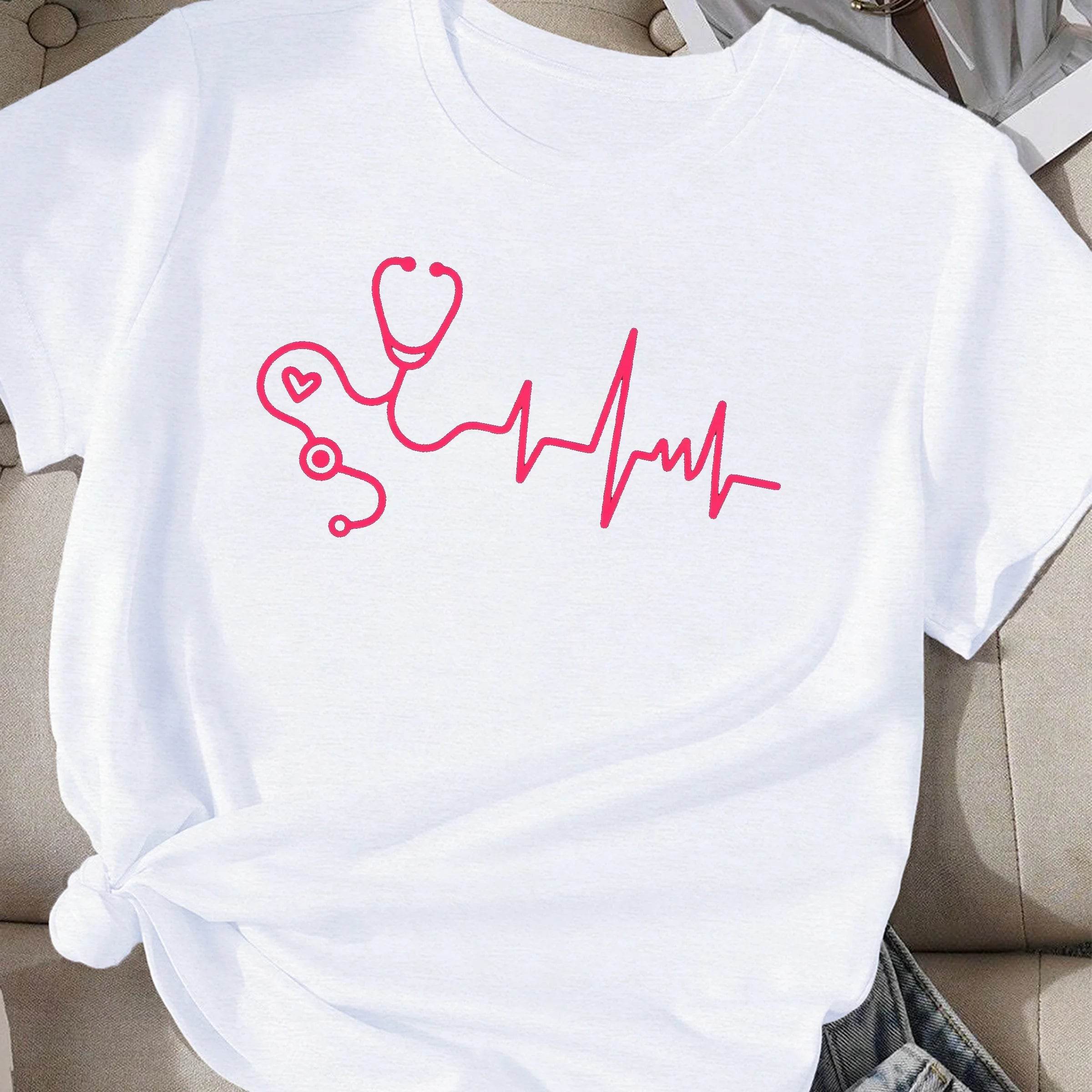 Women's Stethoscope comfit T-shirt with Heartbeat Waveform