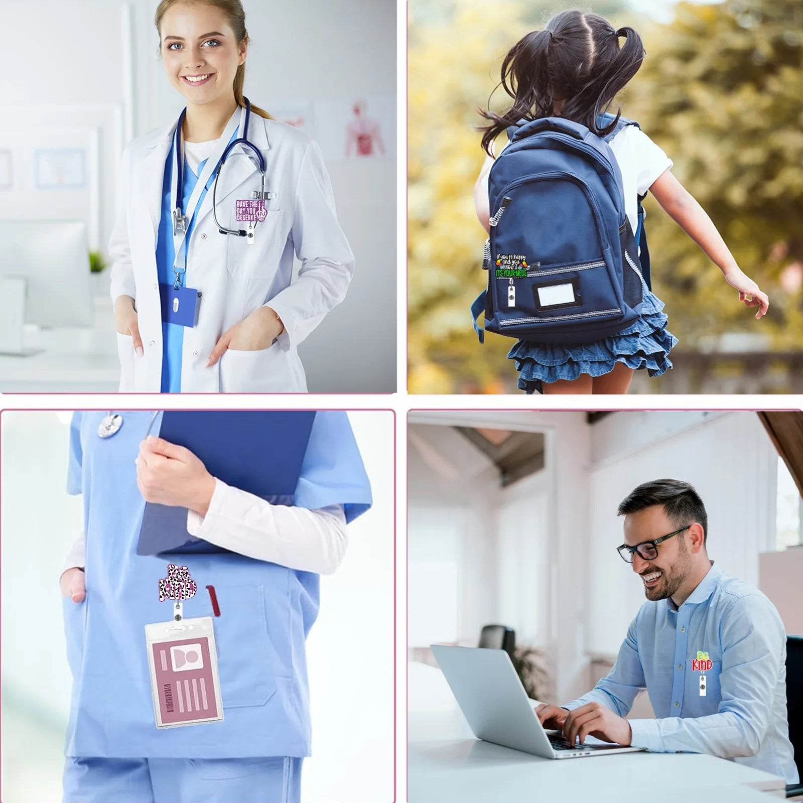 New Design 1 Piece Glitter Retractable Nurse Badge Reel Inspiring Phrase Name Tag ID Card Holder Lanyard School Office Supply