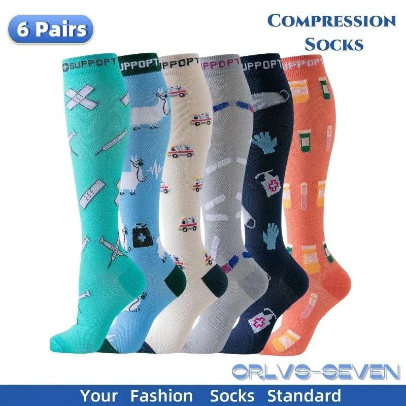6 Pairs of Men and Women Compression Socks - Ideal for Running, Soccer, and Everyday Comfort!