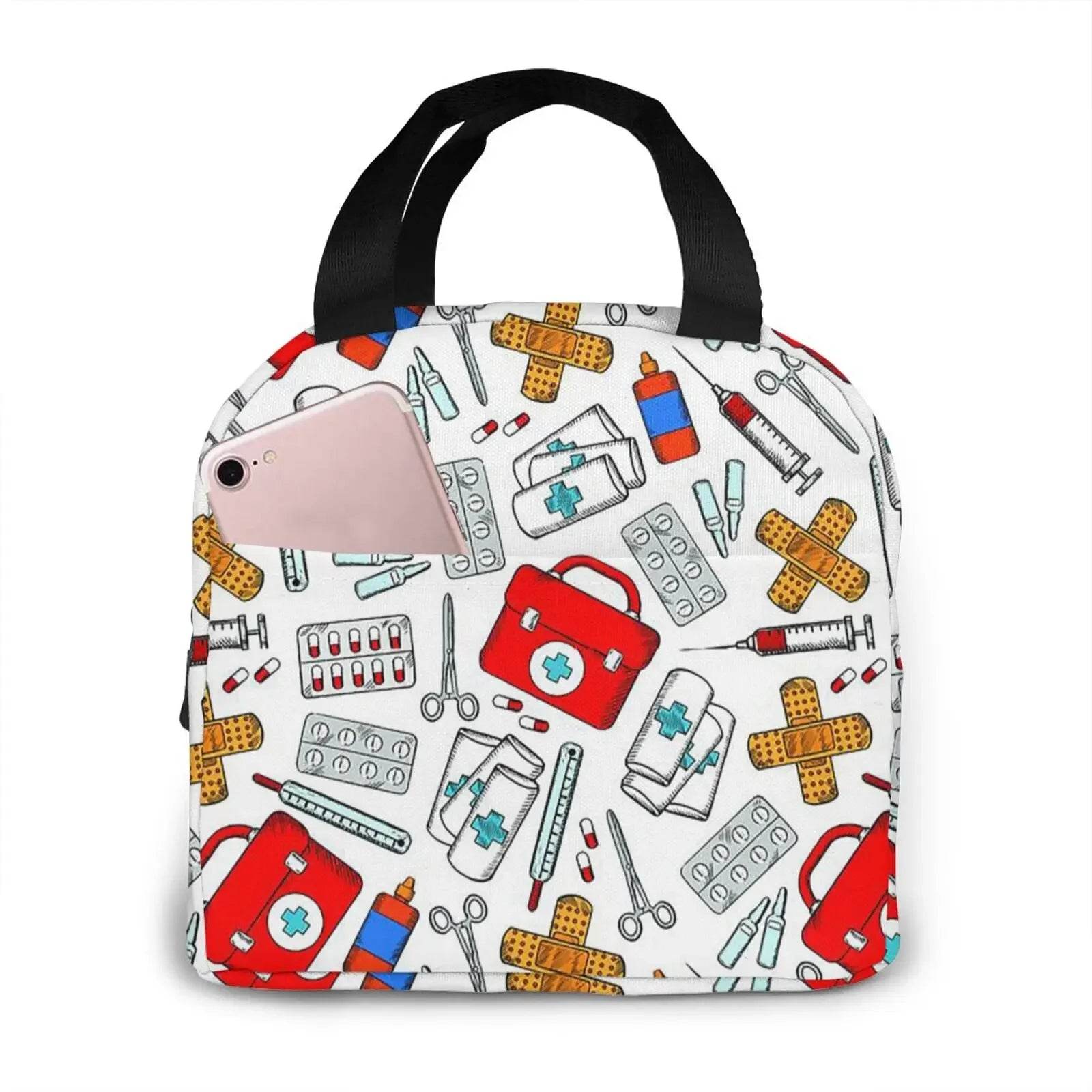 Charming, insulated Lunch Bag Featuring Playful Nurse Prints 6
