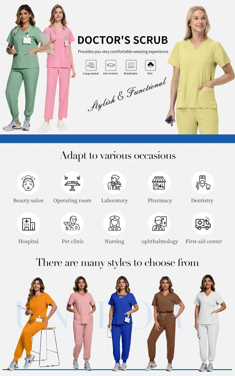 High-quality Beautician Work Gowns Medical Workwear Surgical Nursing Jumpsuits Pet Clinic Vet Scrubs Uniform Wholesale Jumpsuits