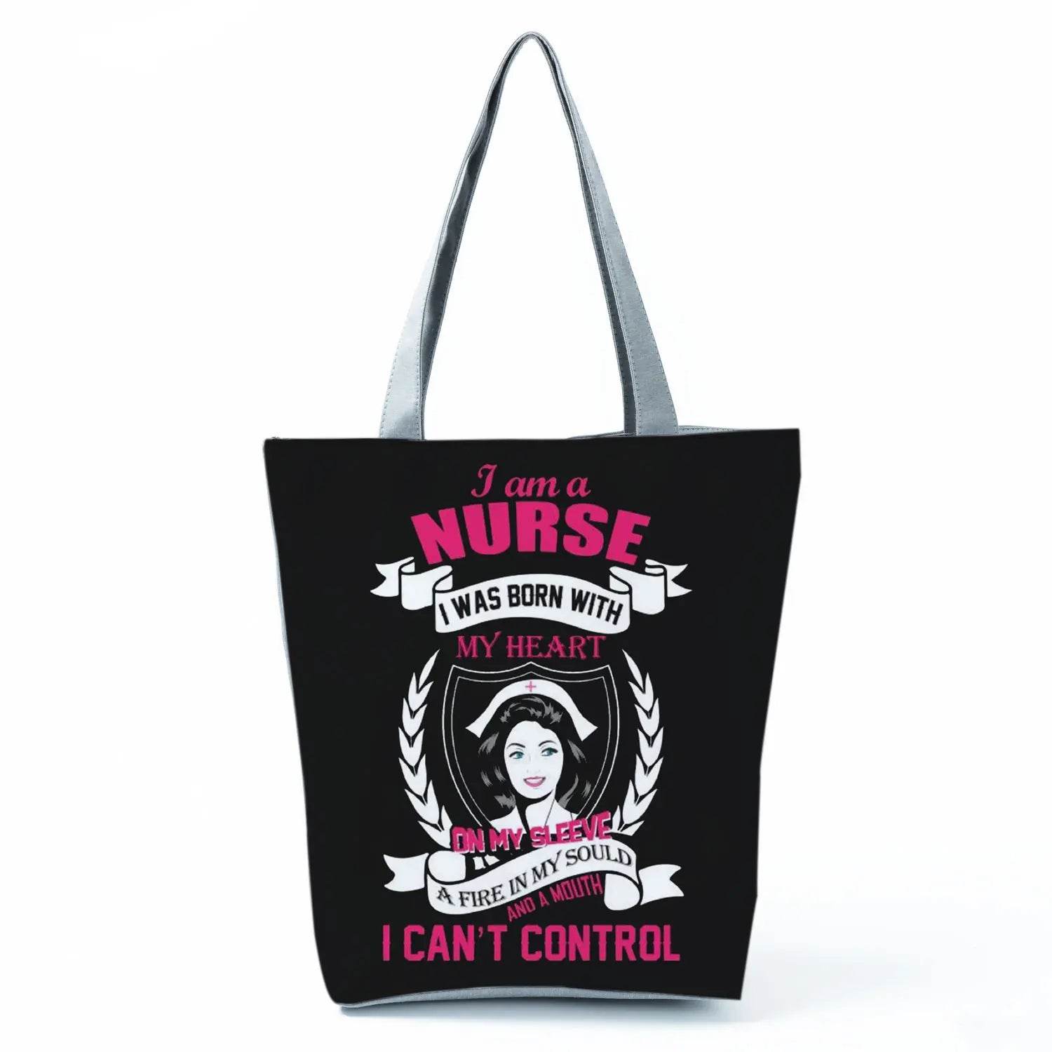 Playful Cartoon Nurse Print Foldable Shoulder Bags with Large Capacity – Eco-Friendly Tote for Shopping, Travel &amp; Beach hl6997 Nurse Handbag